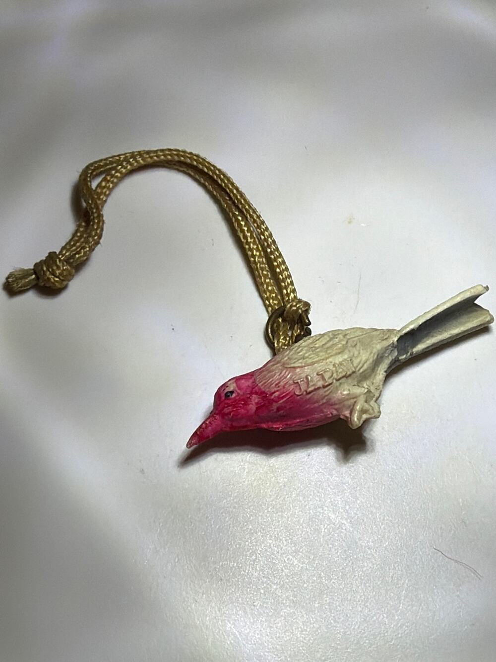 Vintage Bird Ornament Pink Head Hanging Charm Japan Plastic Figurine Decor Toy